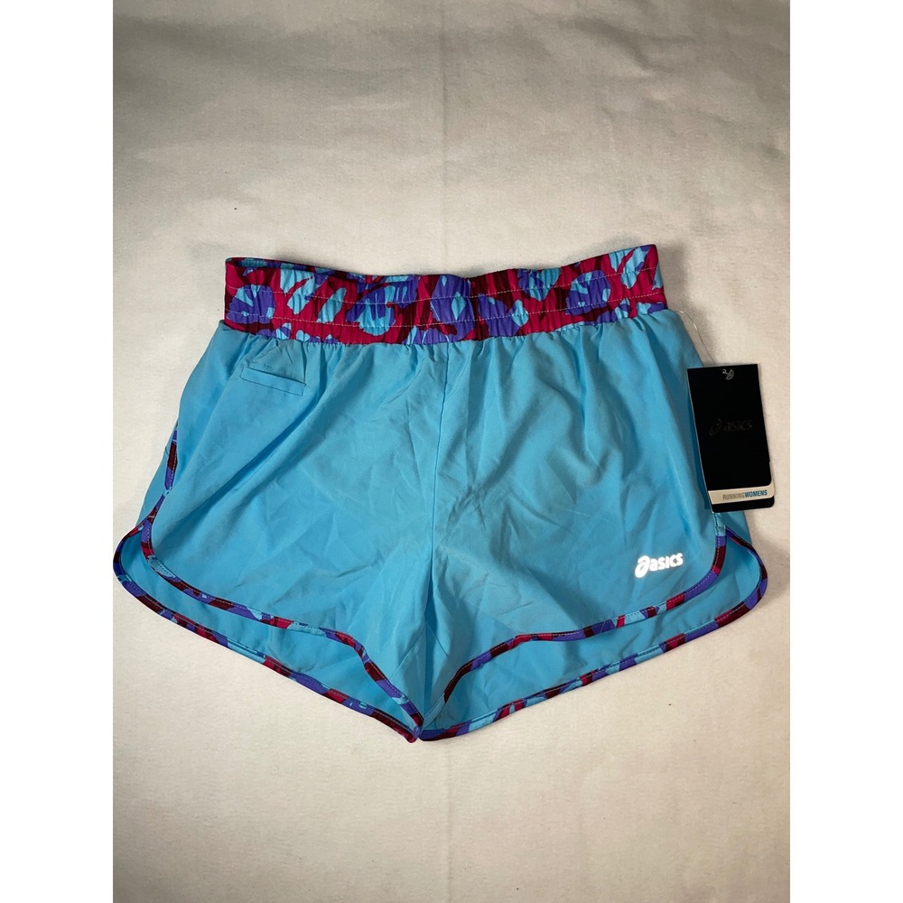 Asics Womens Running Shorts Blue Abstract Print Waistband Small NWT